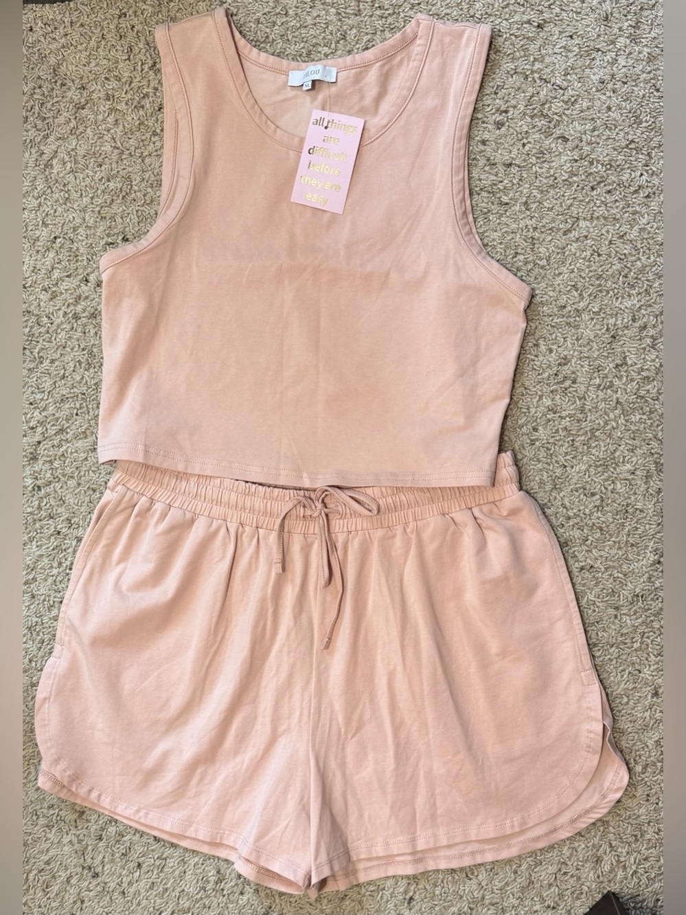 NWT, Sleeveless Crop Tank and Drawstring Shorts Set - Dusty Peach
